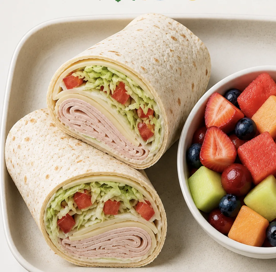 Turkey wrap with fruit salad