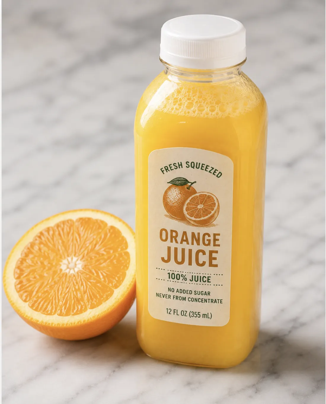 Fresh squeezed orange juice bottle