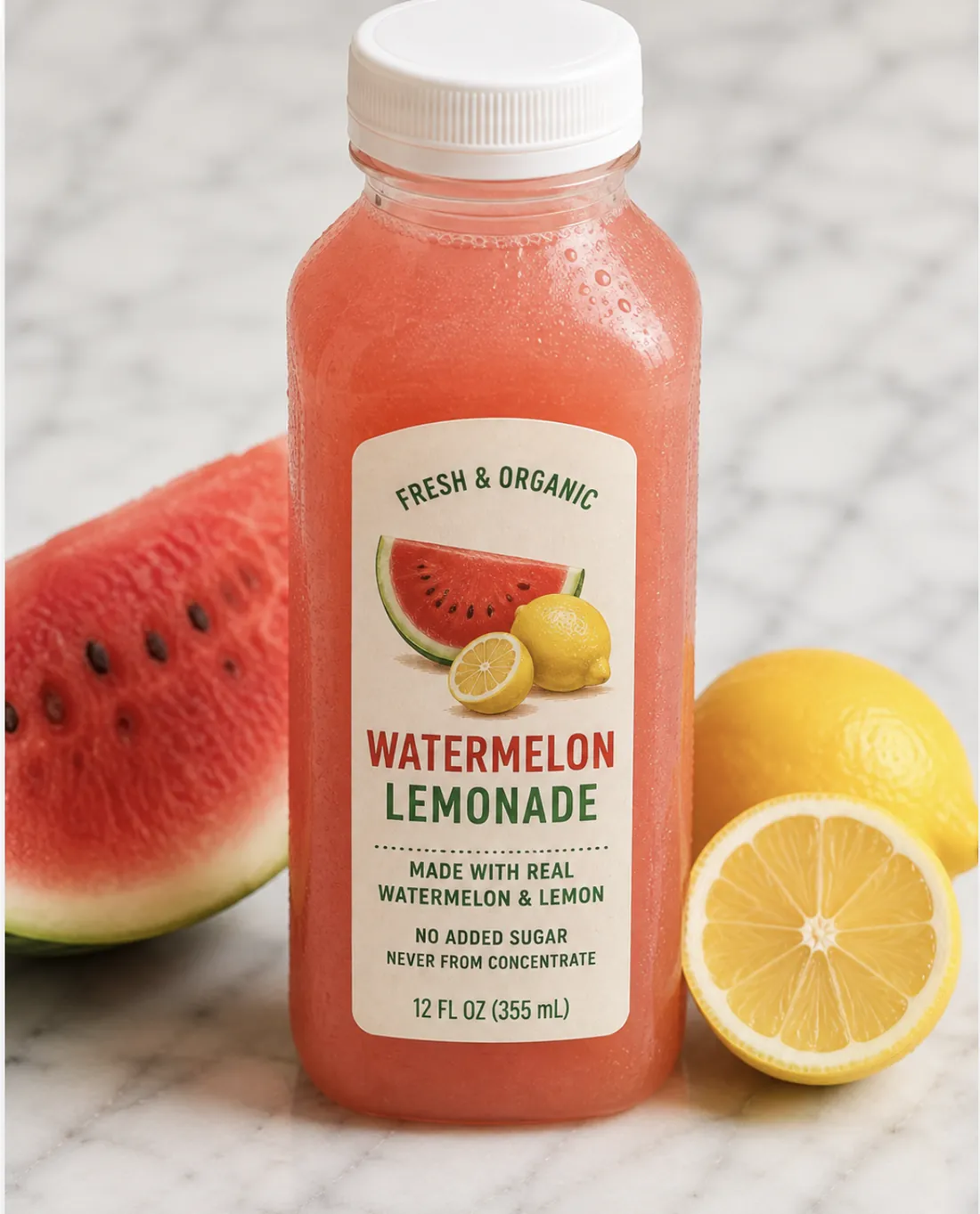 Fresh organic watermelon lemonade bottle